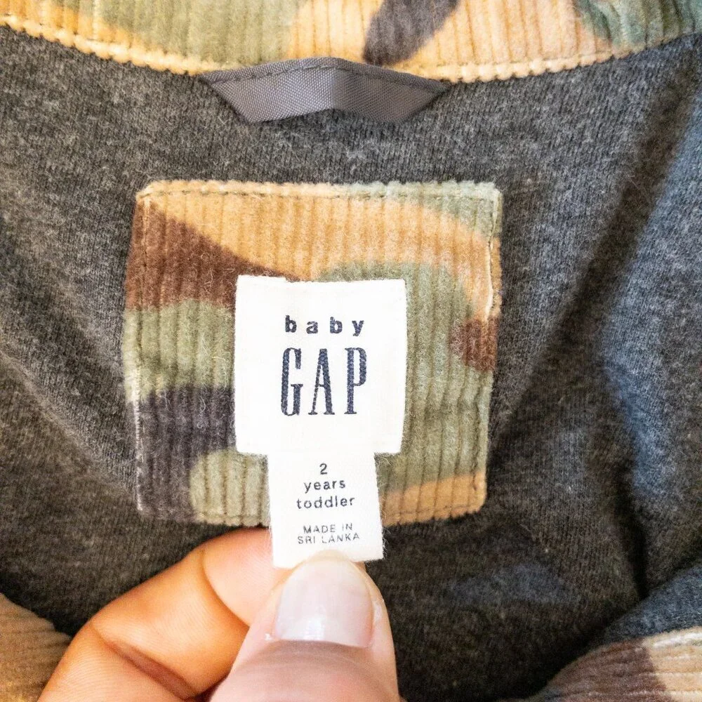 GAP Kids Camo Corduroy Jacket 3T Toddler Boys Green Brown Button Front Fall